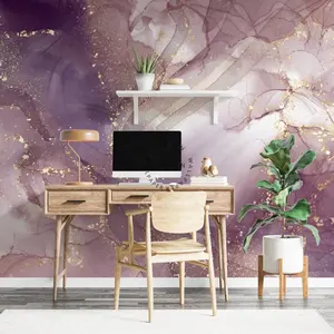 Purple Marble Gold Luxury Watercolor papel de parede para quarto restaurante decoração