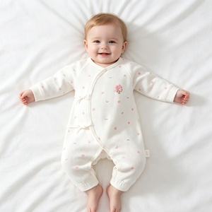 Mameluco Kimono <span class=keywords><strong>para</strong></span> Bebé Recién Nacido con Lazos Laterales, Estampado Floral, Algodón Suave y Transpirable, Manga Larga, Traje de Una Pieza - Product Image 1