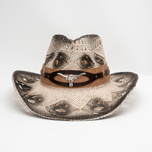 Sombrero de Paja Unisex con Borde Ancho Calado, Estampado Tie-Dye y Banda de Papel, Estilo Vaquero, para Cabezas Grandes - Product Image 3