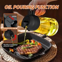 Botol Semprot Minyak Kaca Food Grade untuk Air Fryer 470ML/16oz, Nozzle Semprot Minyak Zaitun, Dispenser Minyak Ramah Lingkungan