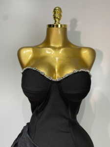 Robe de soirée noire bustier à volants pour femme 2026 – Nouvelle collection sexy pour boîte de nuit, fête, anniversaire, <span class=keywords><strong>cocktail</strong></span> - Product Image 5