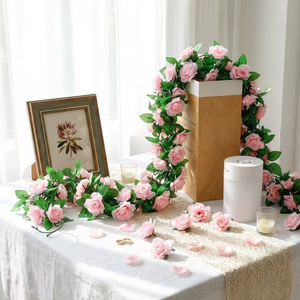 Guirlandes de roses artificielles 9 roses claires en polyester pour décoration de mariage, arche, sol, mur, plafond, suspension et usage général - Product Image 3