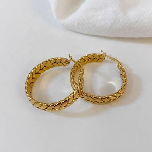 Orecchini a Cerchio Intrecciati a Forma di Spiga di Grano in Acciaio Inossidabile Placcato <span class=keywords><strong>Oro</strong></span> 18K di Alta Qualità, Gioielli alla Moda Antiossidanti per Donne - Product Image 5