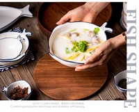 Bol en porcelaine blanche personnalisé avec étiquette, motif poisson bleu, peint à la main, bol à soupe en céramique
