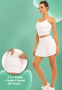 健身运动运动服套装瑜伽背心和裙子跑步训练网球裙2件套网球裙 - Product Image 4