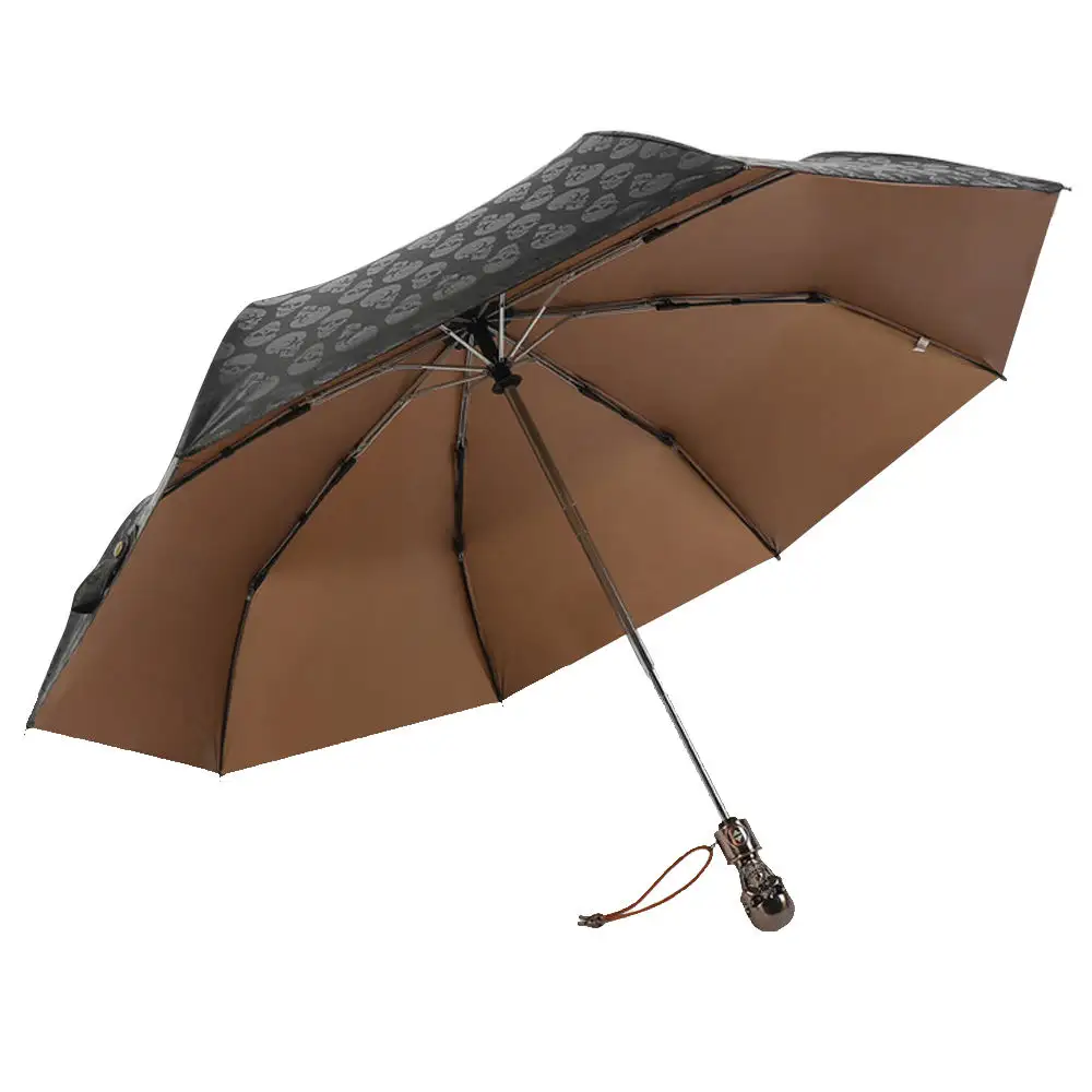 גברים מתנה מטריה 8 לוחות 190T בד pongee ידית אזרחית אוטומטית לחלוטין עם ידית גולגולת מתכת
