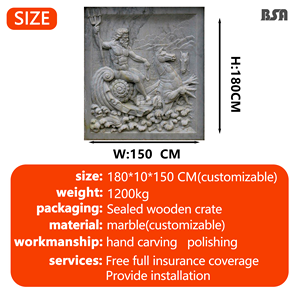 Relief en marbre sculpté à la main de Poséidon, dieu de la mer avec trident et <span class=keywords><strong>hippocampe</strong></span>, pour la décoration murale de villas et d'hôtels de luxe - Product Image 2
