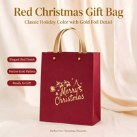 Sac cadeau élégant avec impression à chaud, poignée tressée, réutilisable, thème Noël, emballage cadeau vide