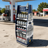 Étagère d'affichage d'huile moteur en métal robuste de qualité commerciale, présentoirs d'huiles et lubrifiants pour stations-service avec logo personnalisé