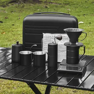 9 en 1 sac de café de voyage portable cadeau camping en plein air étanche manuel goutte à goutte moulin à café pot filtre kit outils service à café