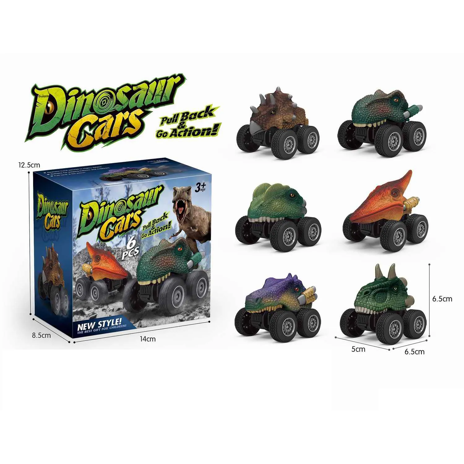 hot sale boys Toys big wheel Pull Back Cars 6 pcs pull and go Dinosaur car for kids