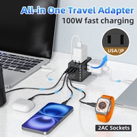 Worldplug Prises électriques Prises 100W Tous les ports Charge rapide Adaptateur de chargeur de voyage international Adaptateur universel mondial