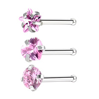 Modische Edelstahl Silber Nasenringe 3mm Herz Stern Rund CZ Nasenpiercing Körperschmuck