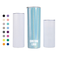 Nouveaux blancs de sublimation blancs à double paroi scintillants paillettes holographique 20oz isolé gobelet maigre droit pour impression à chaud