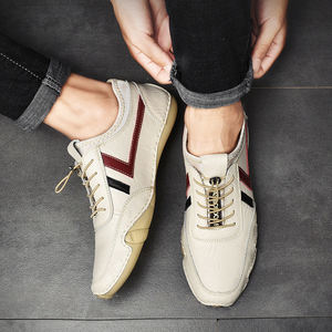 Chaussures de course décontractées tendance en cuir pour hommes, respirantes, en maille douce, grandes tailles, à enfiler, toutes saisons, printemps, été, automne - Product Image 1