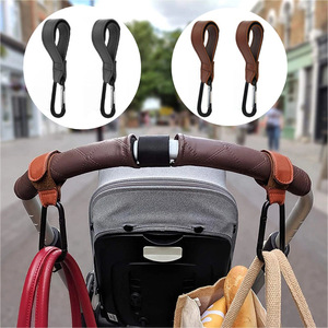 Stroller Hooks Metal Carabiner Single Hook Black And Brown 2 Packs Each For Baby Stroller Accessories - Product Image 1
