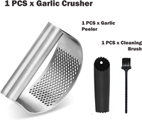 Offre Spéciale – Ensemble Presse-ail 3 Pièces en Acier Inoxydable Personnalisable avec Éplucheur en Silicone et Brosse de Nettoyage – Durable et Facile à Utiliser pour la Cuisine