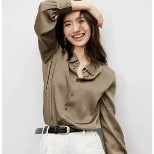 Blusa Elegante de Chiffon para Mulheres com Gola de Laço e Detalhe em Renda, Camisa de Escritório com Mangas Largas, Top Chic de Verão - Product Image 1