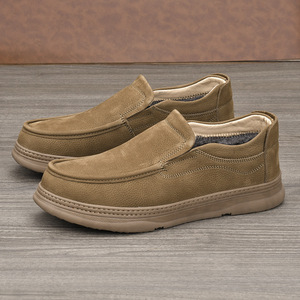Men Winter Warm Genuine Leather Slip On Shoes Round Toe Plush Lining Rubber Outsole Comfortable Low Cut Boots - Product Image 3