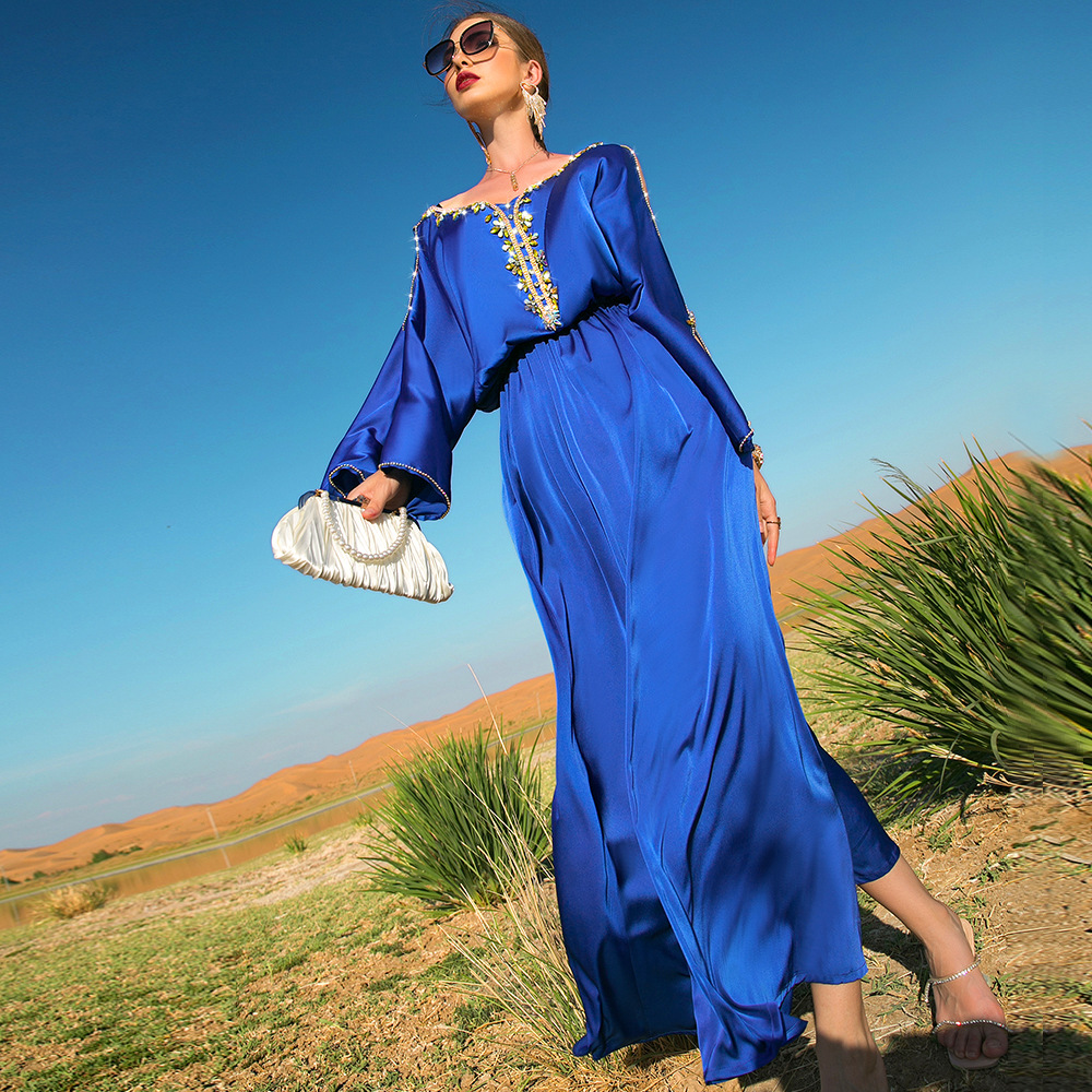 X-96 Wholesale Elegant Satin Muslim Abaya Dubai Flare Sleeve Long Sleeve  Women Islamic Traditional Dresses with Flared Hem| Alibaba.com