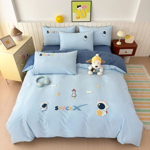 Parure de lit brodée en coton longue fibre 100% motif <span class=keywords><strong>pingouin</strong></span> mignon Kawaii, housse de <span class=keywords><strong>couette</strong></span> et couvre-lit esthétique pour chambre d'enfant Queen - Product Image 2