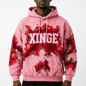 Sweat-shirts à capuche pour hommes personnalisés, 320 GSM, coupe courte, effet vieilli, broderie de patchs, sweats à capuche épais, 100% coton, sweat à capuche gaufré pour hommes - Product Image 1