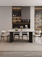 Ensemble de table à manger en pierre frittée de luxe moderne, meubles de salle à manger, plateau de table blanc, tables à manger avec 6 chaises en cuir