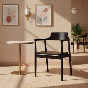 Chaise de salle à manger confortable et de haute qualité, <span class=keywords><strong>vente</strong></span> en gros de chaises de salle à manger en bois massif de couleur noyer avec accoudoir de siège en cuir et <span class=keywords><strong>tissu</strong></span> - Product Image 1