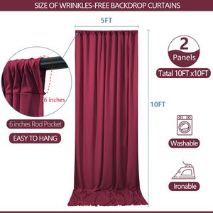 Cortinas de Fundo Vinho Borgonha 10x10ft 5x10ft Sem Rugas em Tecido Macio para Casamentos, Festas de Aniversário e Fotografia - Product Image 4