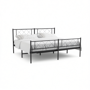 Struttura letto matrimoniale in acciaio verniciato a polvere nero, design industriale, stile box spring - Product Image 1