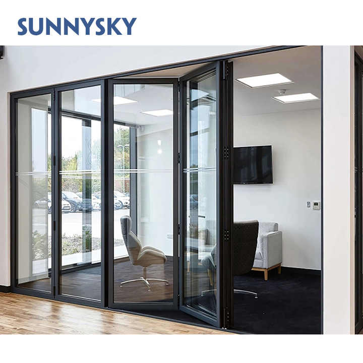 Sunnysky手风琴滑动铝双折折叠双层玻璃天井门| Alibaba.com