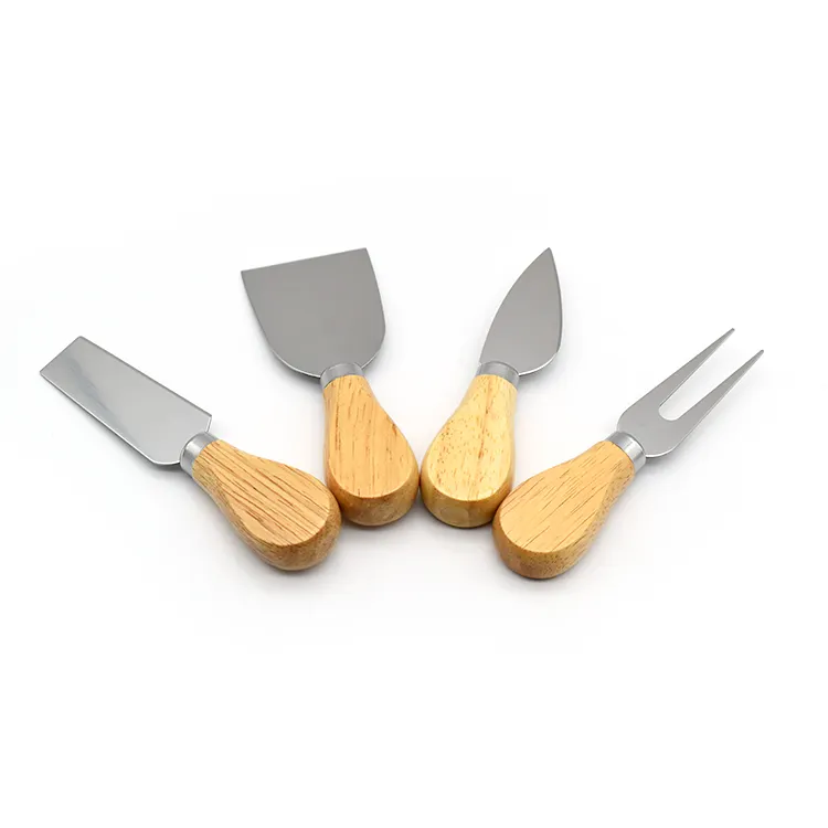 Mini peynir çatal peynir bıçak 4 adet paslanmaz çelik peynir bıçak seti meşe ahşap saplı