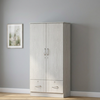 Armoire contemporaine robuste en bois massif à 2 portes et 2 tiroirs, fabriquée en Malaisie, pour la maison et l'appartement, FURNIZONE 12_0065