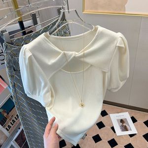 GX383 Estate 2025 Moda Unica Top con Design Incrociato, <span class=keywords><strong>T</strong></span>-Shirt da Donna a Maniche Corte in Tinta Unita - Product Image 1