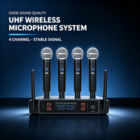 Système de microphone sans fil professionnel TX4 à 4 canaux avec quatre micros dynamiques portatifs, écran LCD, portée de 50 m pour karaoké