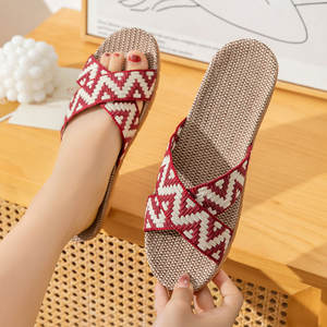 Pantoufles en lin pour la maison, utilisables au printemps, en automne, en été et en toutes saisons, pantoufles en rotin - Product Image 2