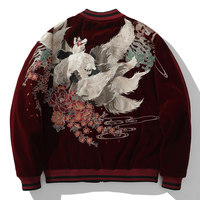 Blouson bomber pour homme style Yokosuka, décontracté, printemps/été, coupe-vent, broderie renard à neuf queues, imprimé animal, 100% polyester, style chinois