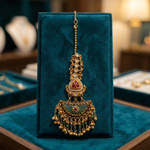 Buy Online Export Quality Antique Heritage Tikka with Gold Plating 232443 2 Pc <b>Copper</b> Alloy Women's - Product Image 3