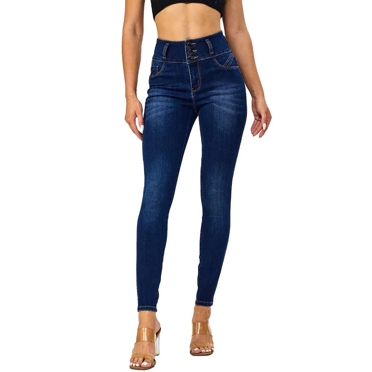 Pantalon en denim slim taille haute personnalisé à la mode pour femmes, jean skinny à coupe élastique haute