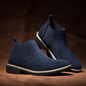 Bottines <span class=keywords><strong>Chelsea</strong></span> tendance en cuir suédé <span class=keywords><strong>bleu</strong></span> pour hommes, bottines décontractées de haute qualité avec logo personnalisé pour l'hiver - Product Image 4