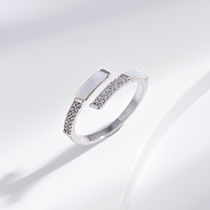 custom plata 925 sterling <b>Silver</b> Geometric Design Unisex <b>ring</b> fashion open <b>adjustable</b> simple Pave Setting zircon clover <b>rings</b> - Product Image 1