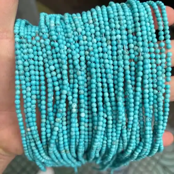 Nhà Máy Bán Buôn Tự Nhiên Turquoise Đá Hạt Vòng 2Mm 3Mm 4Mm Turquoise Hạt Hoàn Hảo Cho Vòng Cổ Vòng Đeo Tay Đồ Trang Sức Làm