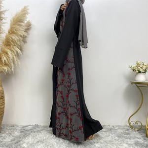 Muslim Ladies 3D Blossom Applique Dubai Middle East Women <b>Kaftan</b> Open Abaya Robe 1789# - Product Image 6