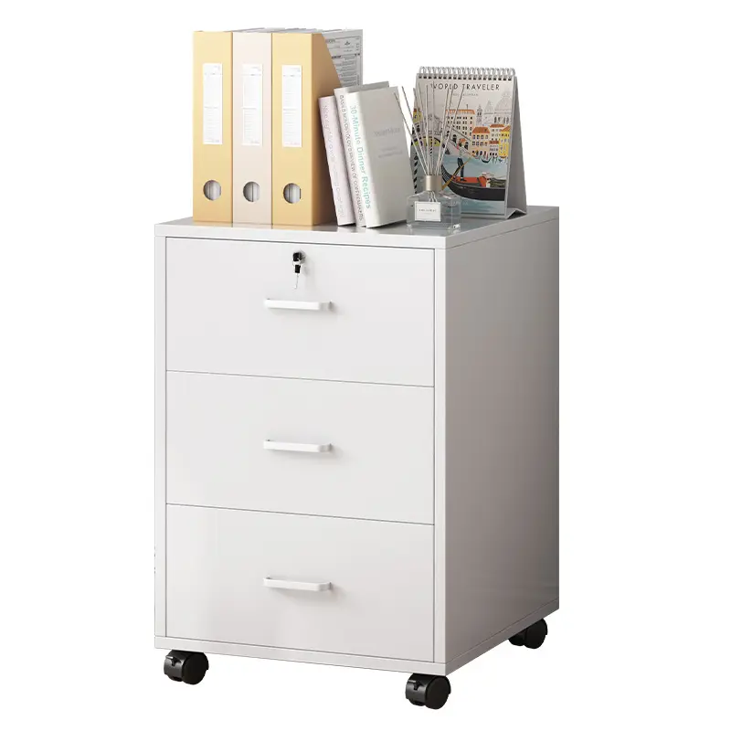 Mobile WoodenStorage Cabinet with Multiple Layers for Office Desk Underneath Floorstanding Short Cabinet for Files and Documents