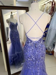 Bán Buôn Prom Dresses 2026 Trong Màu Tím Xem Qua Corset Bụi Màu Xanh Thêu Không Tay Nàng Tiên Cá Prom Evening Dresses - Product Image 2