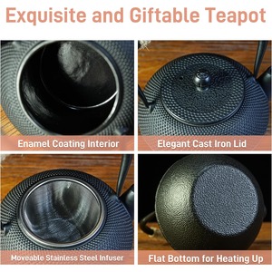 Ấm trà kiểu Nhật cổ điển bằng gang tráng men, có bộ lọc bằng thép không gỉ, có thể tháo rời, dùng được cho trà và cà phê - Product Image 3