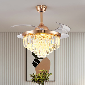 Ventilador de Techo Moderno con Cristales LED, 5 Velocidades, 5 Aspas, Control Remoto, Regulable, CRI 90, 2700K, Luz Cálida, Montaje Empotrado, para Sala de Estar - Product Image 3