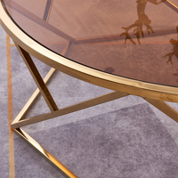 Ensemble table d'appoint café 1 + 4 avec cadre en métal doré et plateau en verre trempé rond design de luxe moderne pour la maison Villa Salon Hall d'hôtel