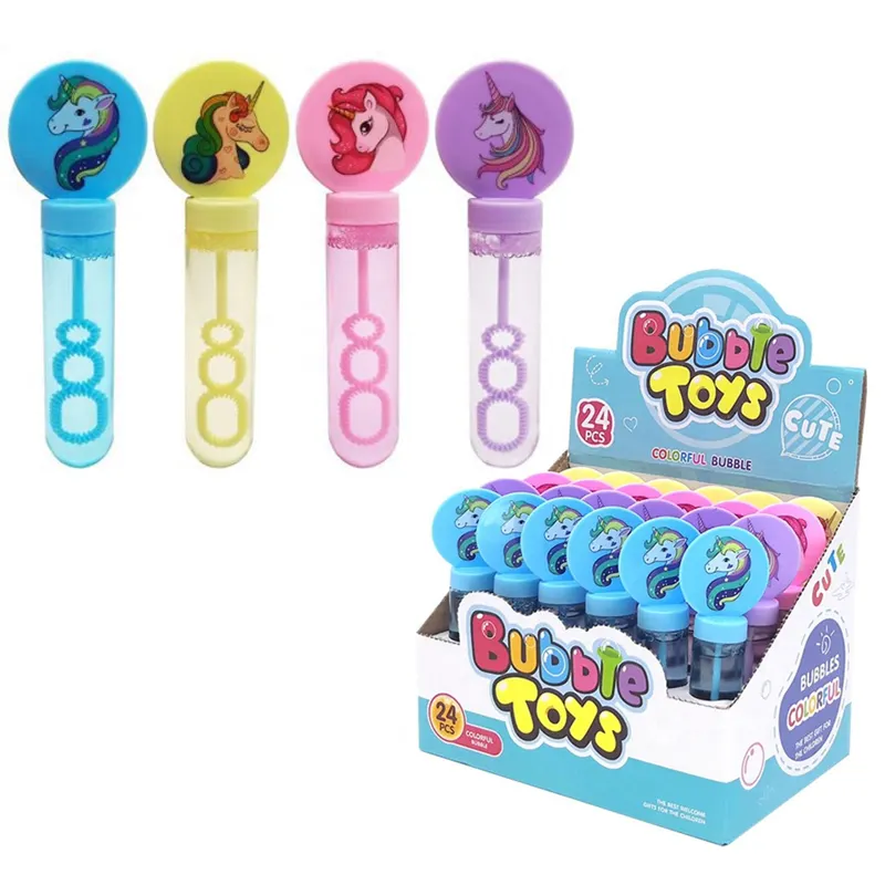 Mehrfarbiges optionales Kinderspiel zeug Cartoon Tier Einhorn Griff Seife Wasserspiel zeug Bubble Stick für Kinder