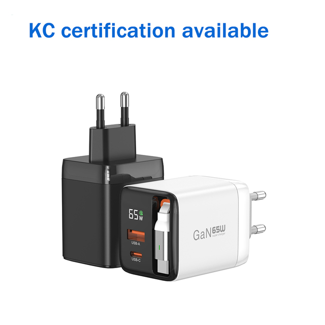 65W PD GaN Quick Charger Retractable Cable & 5V/3A Power Display for Fast Charging for Devices Fast Charger